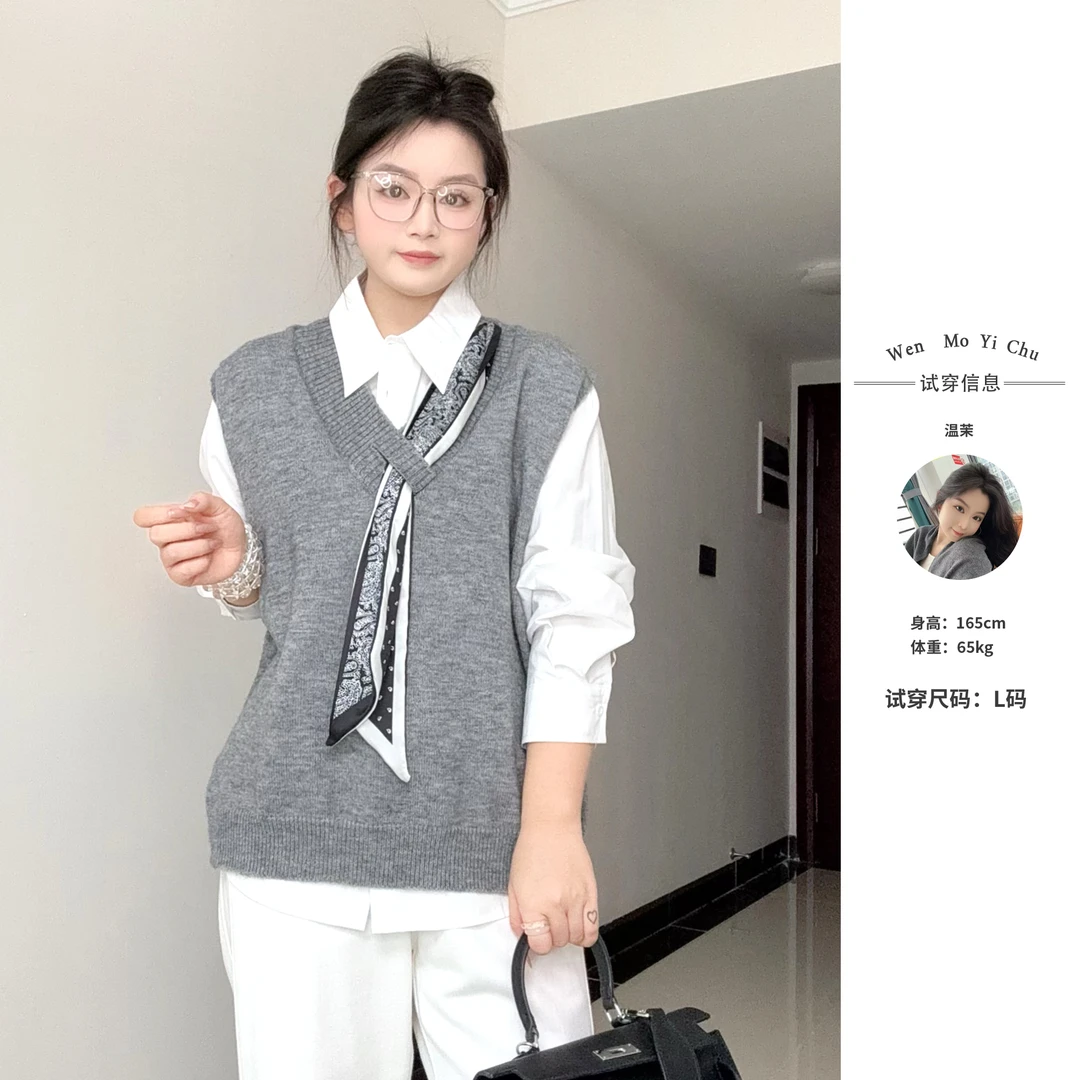 【温茉】微胖大码女装显瘦穿搭2025秋季新款针织纯色马甲背心069T22