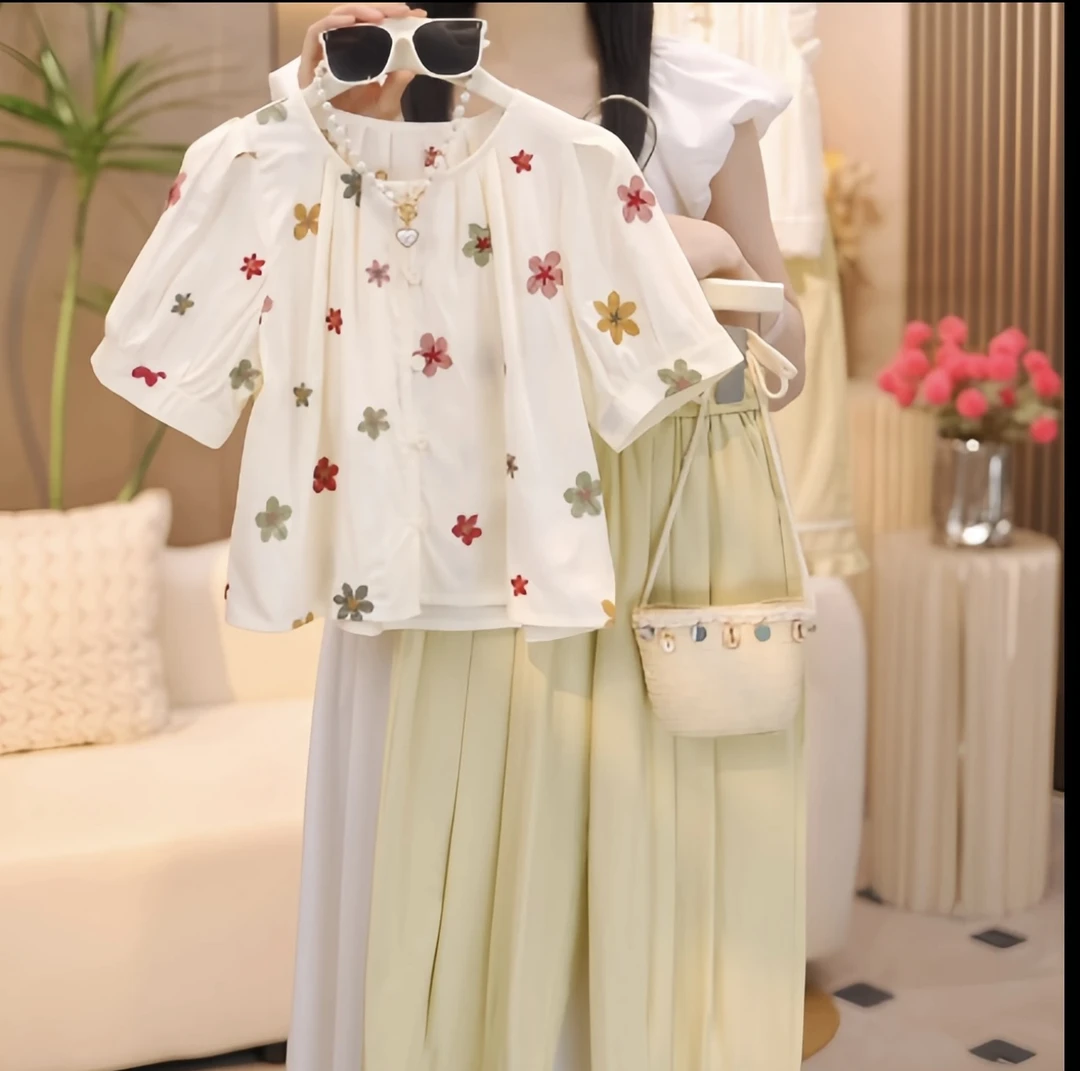 女童2025夏季新款甜美可爱印花花朵短袖上衣韩版宽松女童夏装套装