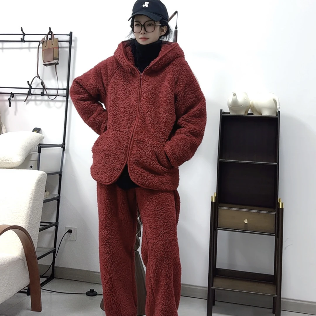 【芬姐精选】情侣睡衣加厚连帽拉链外穿男女大码家居服套装冬季保暖