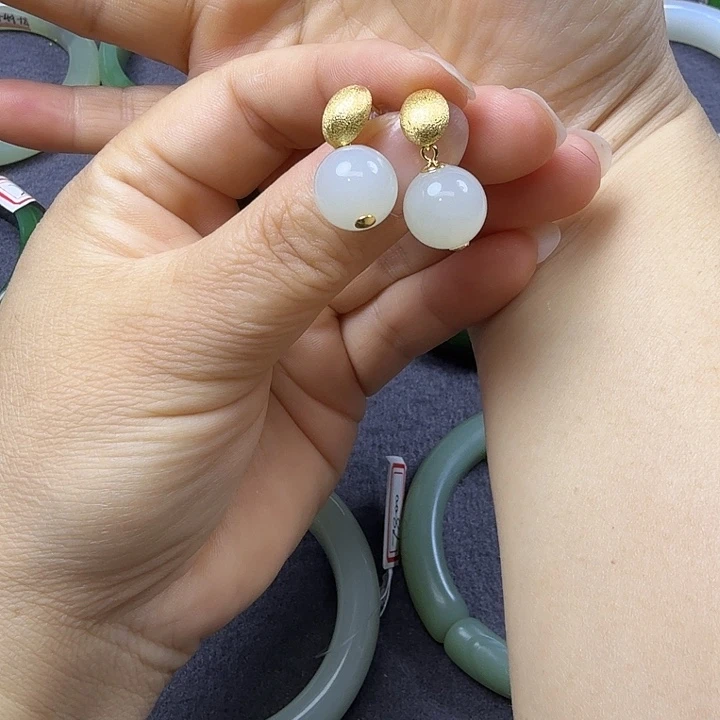 银S925镶嵌和田玉耳饰