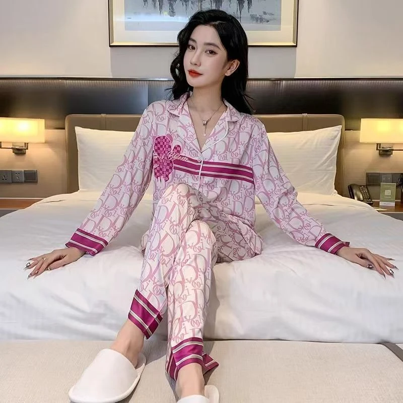 【粉丝专属】轻奢睡衣女春秋季开衫长袖长裤加大宽松家居服套装798