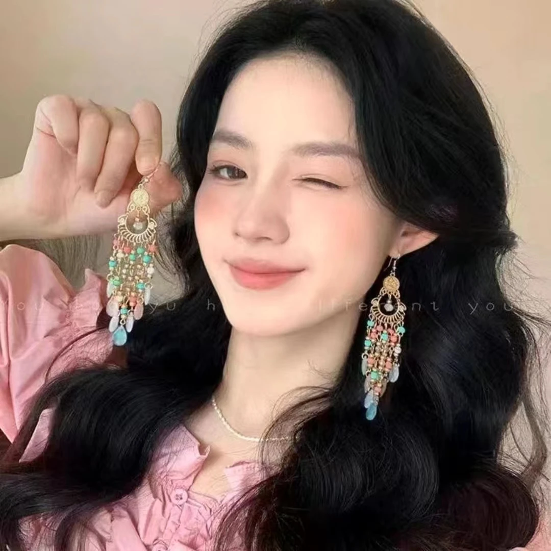 铜合金耳饰 波西米亚民族风流苏羽毛耳环复古度假风时尚百搭耳饰