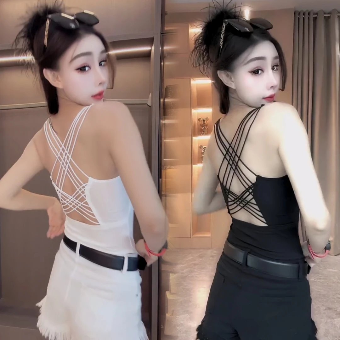纯欲带胸垫美背设计感夏季辣妹露背吊带背心女外穿内搭