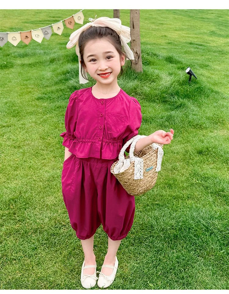 女童薄款纯色少女风女夏季套装女宝韩版休闲时髦