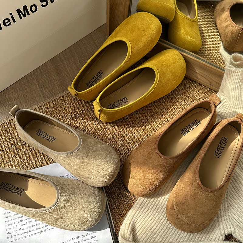 啄鸟浅口布鞋春季一脚蹬单鞋秋季平底圆头春秋粗跟奶奶鞋