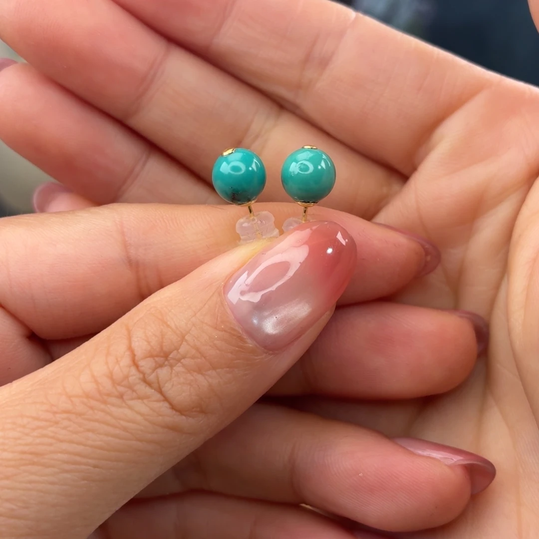 绿松石18K金镶嵌耳饰