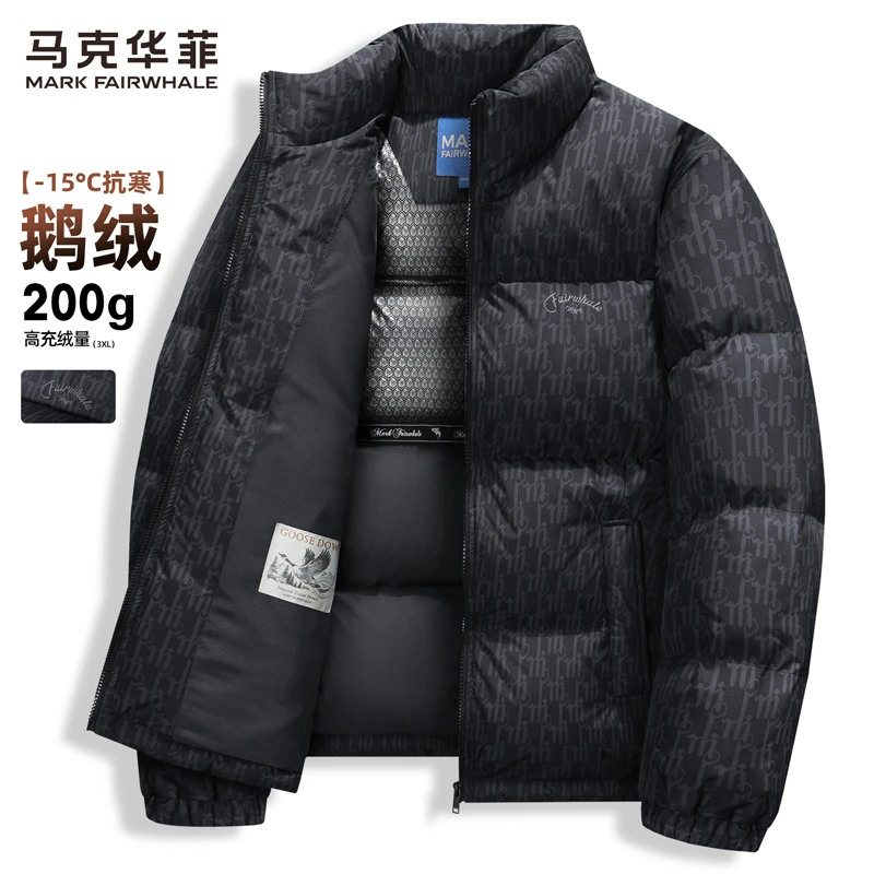 【鹅绒】马克华菲满印防风立领羽绒服男2025冬季新款石墨烯保暖外套
