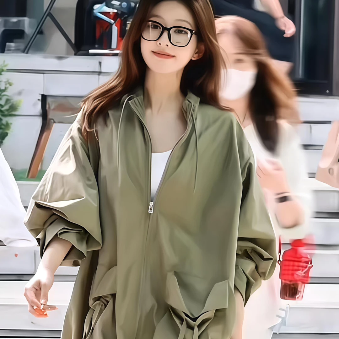 赵露思许妍明星同款绿色工装夹克外套宽松初秋休闲风衣外套女