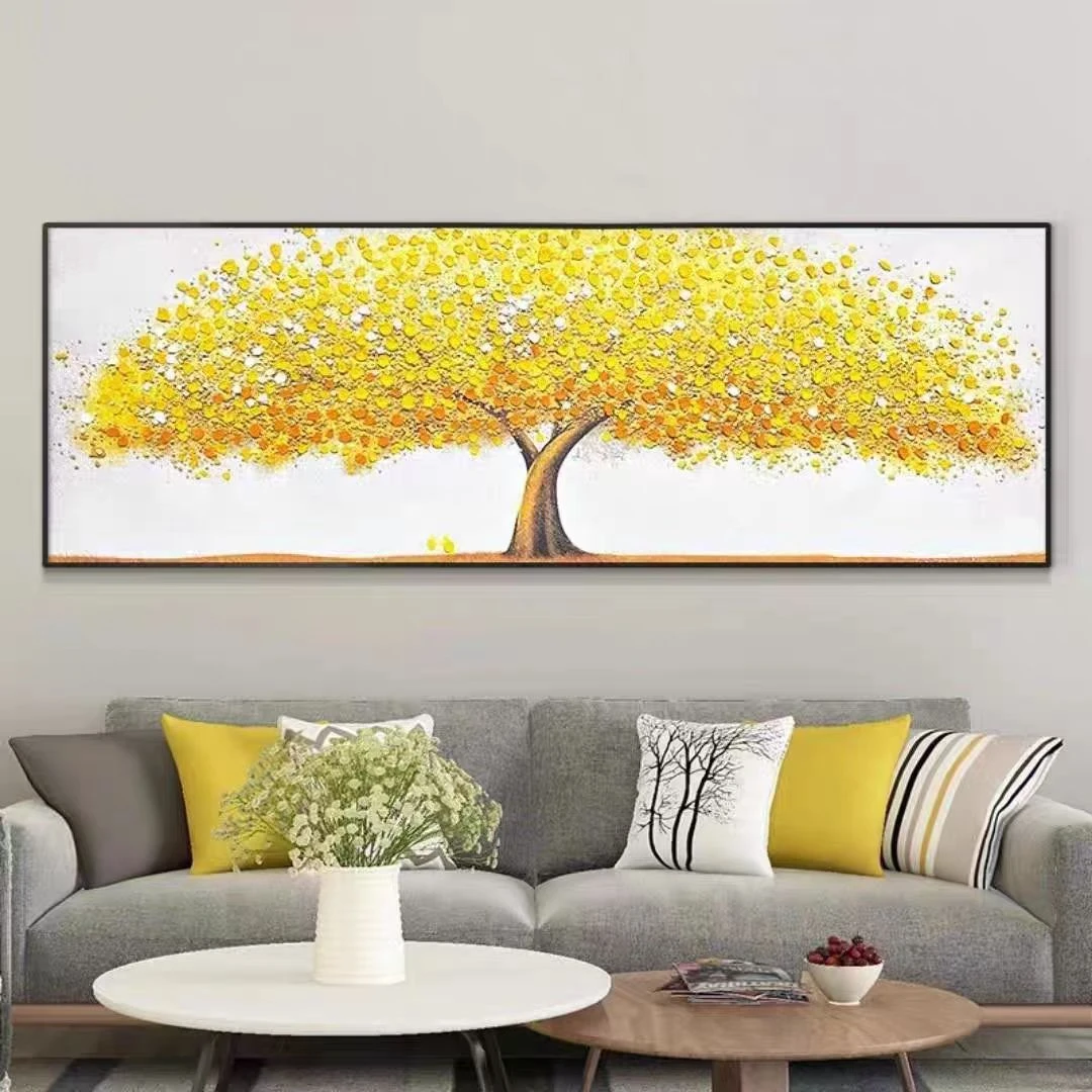 手绘油画沙发背景墙装饰画现代客厅横版挂画大幅壁画风景70200