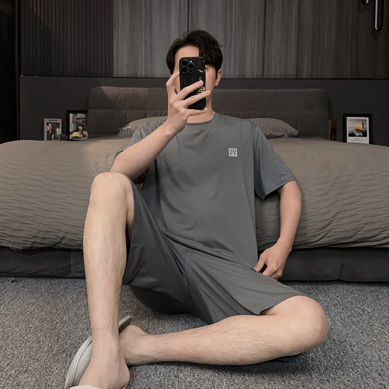 凉感男士睡衣夏季薄款莫代尔短袖短裤可外穿休闲居家服男夏天套装
