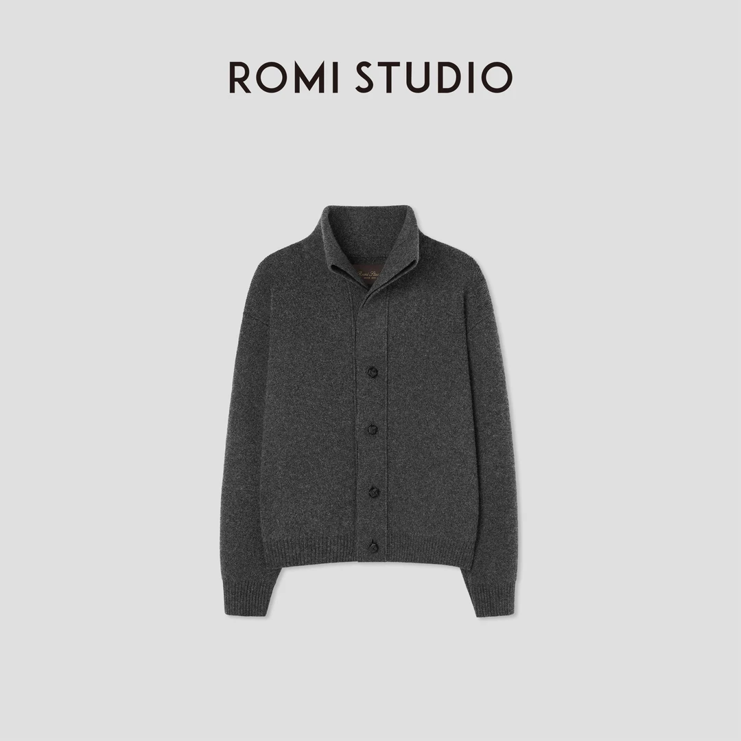 ROMI STUDIO“温暖如初” 100绵羊毛真皮纽扣立领开衫 RW24WS40898