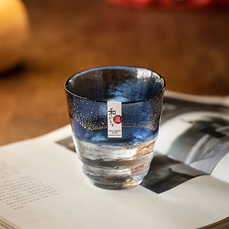 同合日本进口和温蓝水杯东洋佐佐木日式家用玻璃金箔威士忌酒杯子