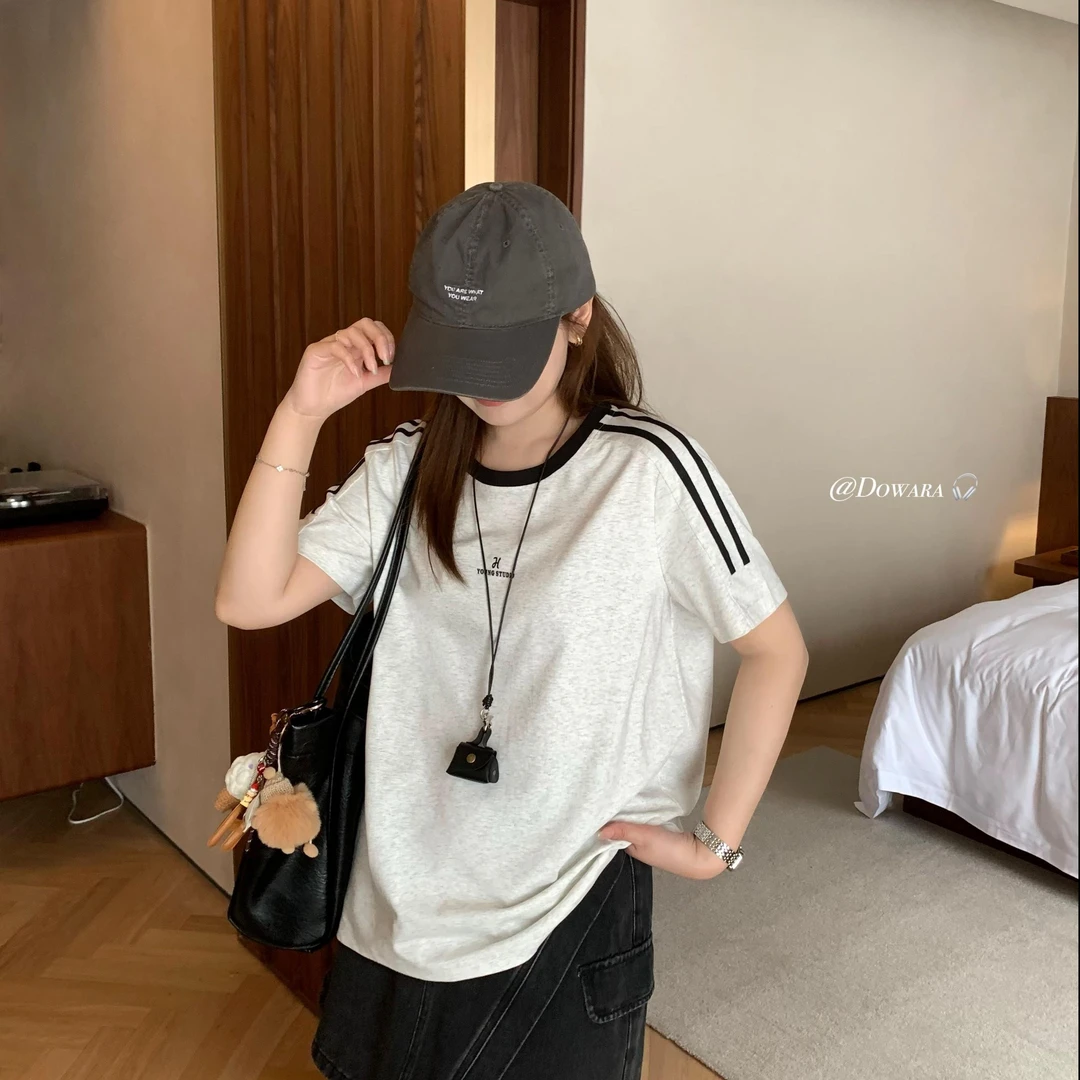 现货大婉酱肉肉微胖定制【私服T】圆领印花休闲春夏新款短袖6798D