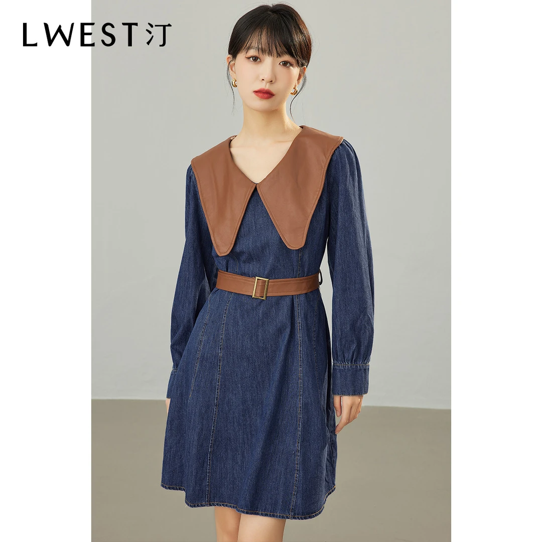 【丽公主专属】朗文斯汀显瘦燕尾领牛仔连衣裙LDML25112106B