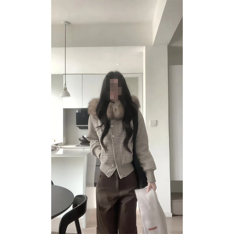 慵懒风连帽保暖开衫女秋冬毛毛洋气外套显瘦宽松上衣百搭时尚裤子