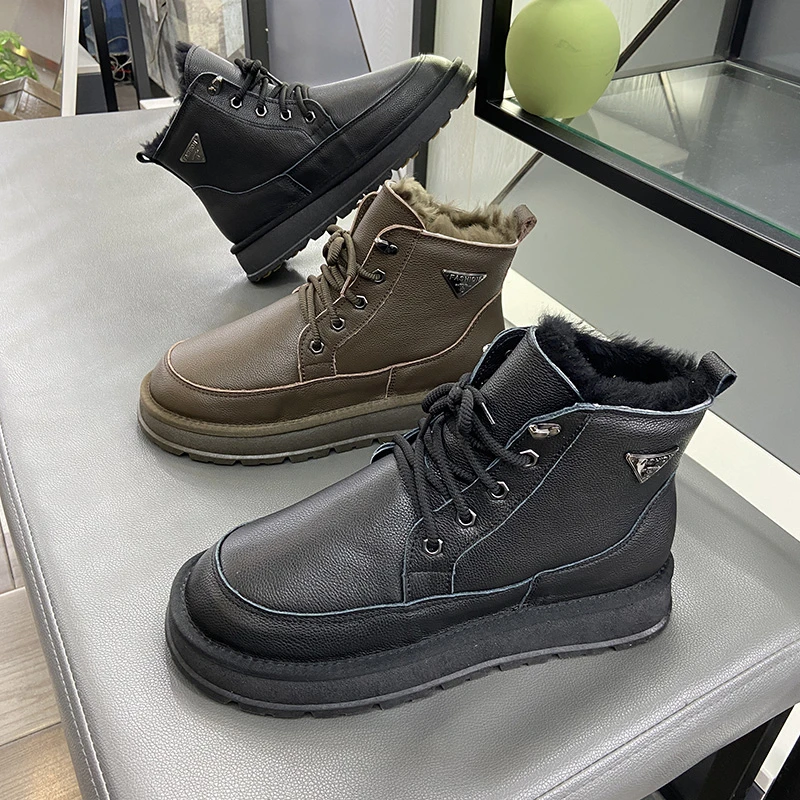 百搭高帮马丁靴真皮全羊毛冬季2025百搭男鞋保暖东北大棉鞋雪地靴