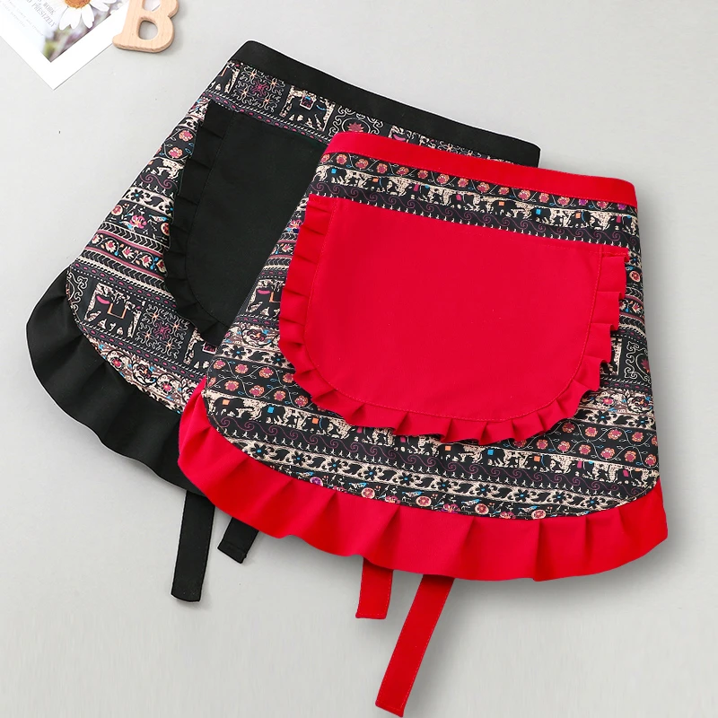 复古民族风围裙半身网红做饭女2025新款纯棉工作厨房日式防油厨房