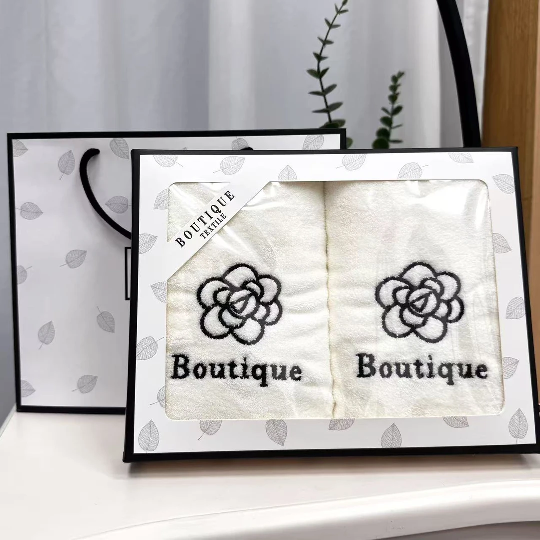 【芭缇世家-1】轻奢刺绣山茶花毛巾高档礼盒两条装亲肤柔软吸水8669