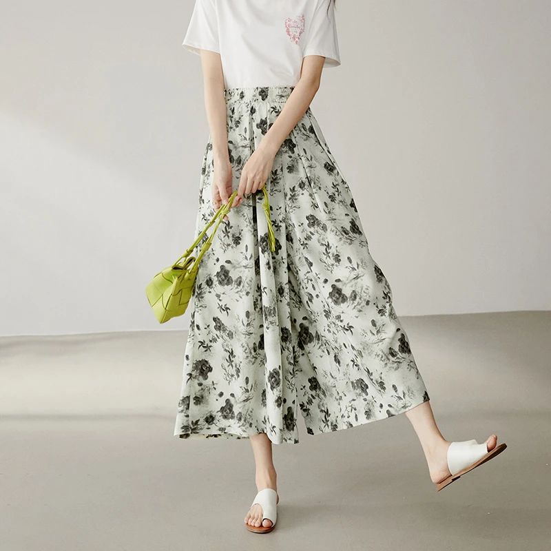 晚白【水墨印花裙裤】2025夏裤子印花裙裤女25030611