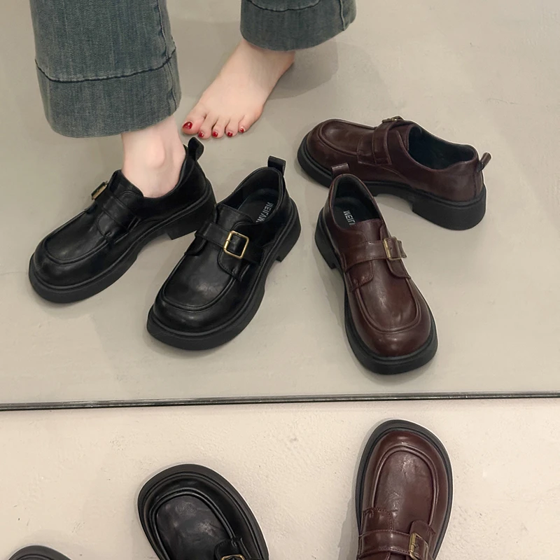厚底乐福鞋女2025秋季新款英伦风一脚蹬小皮鞋百搭爆款学院风单鞋