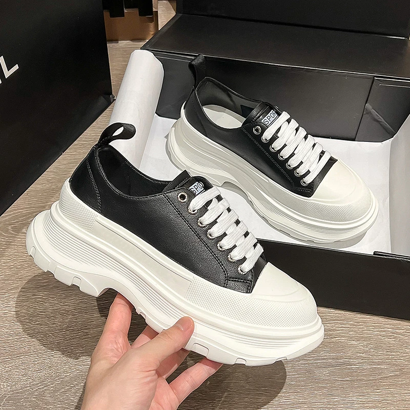 厚底小白鞋女芭蕾风轻奢松糕女款鞋子女生女士真皮帆布鞋休闲单鞋