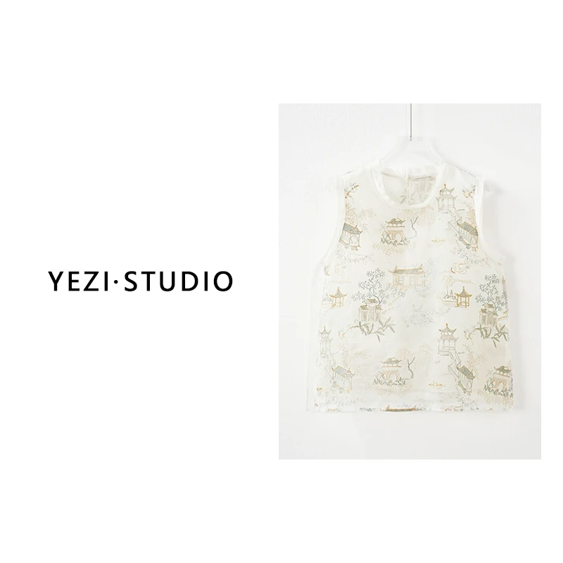 【阁影浮香】百百桑蚕丝欧根纱万针立体刺绣新中式套头衫25216060/1