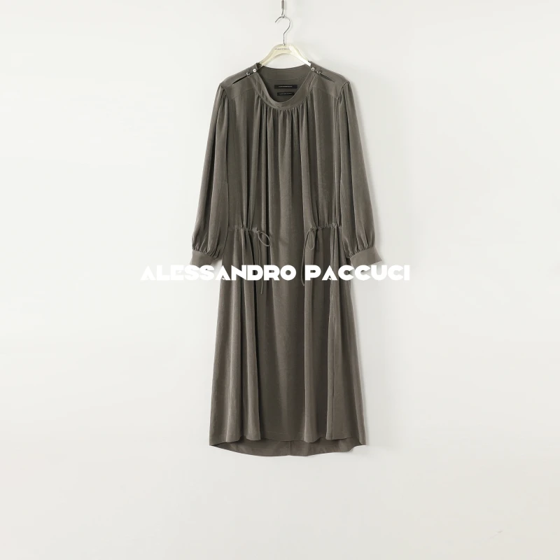 AP洛哥51021LL【黑标系列】日本进口三醋酸圆领抽绳收腰时尚连衣裙