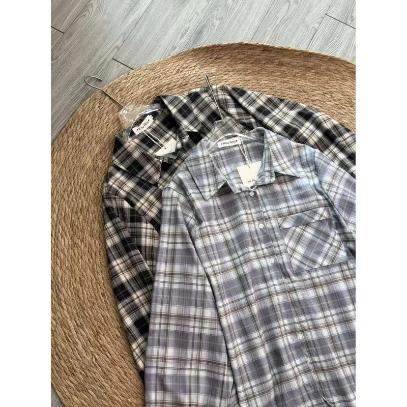 2317#【里约书店】韩系格子宽松衬衫外套