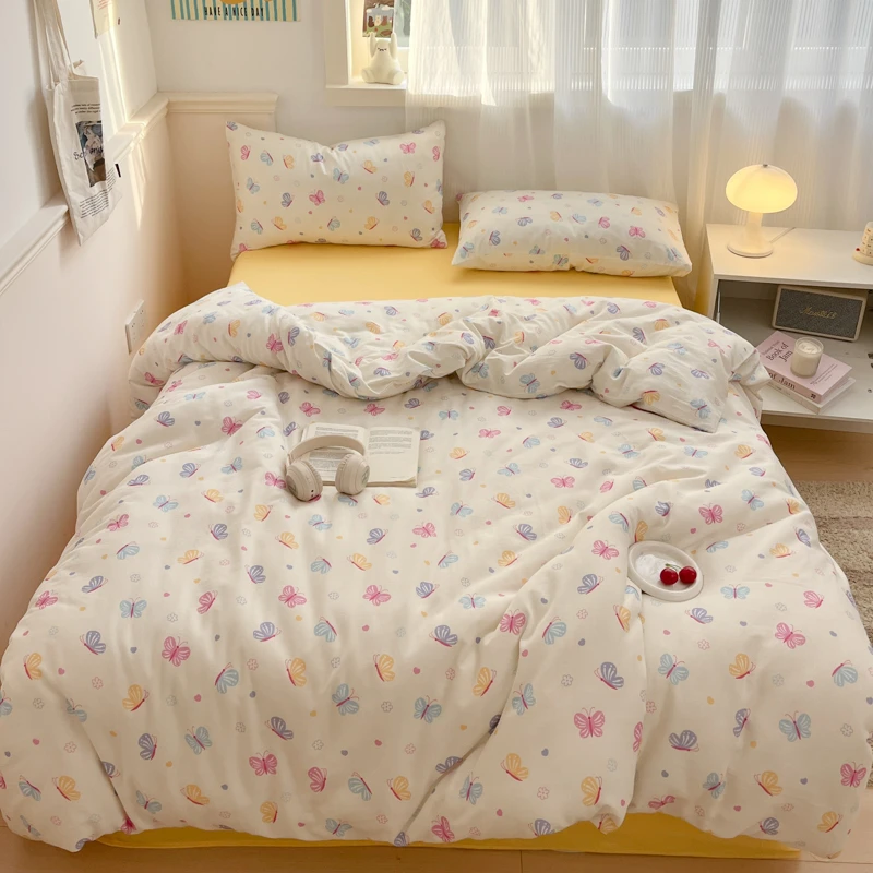 2025春夏新款双层纱简单四件套纯棉100%全棉高档适合家用床上用品