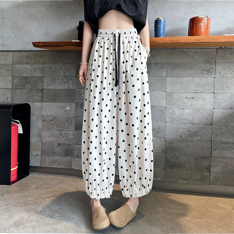 【77B91】潮#松紧腰波点宽松休闲裤