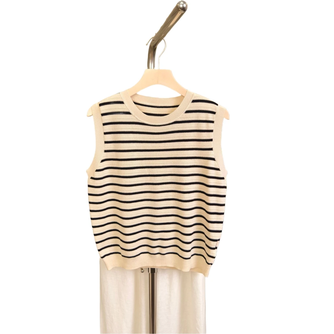 春夏通勤休闲条纹针织衫马甲背心