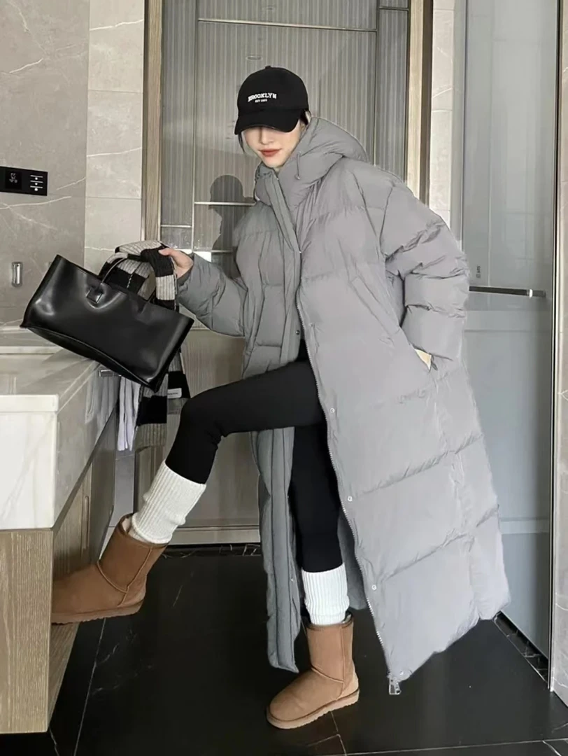 【超长款大被子】情侣中戏款白鸭绒羽绒服过膝宽松加厚抗寒(芒妮）