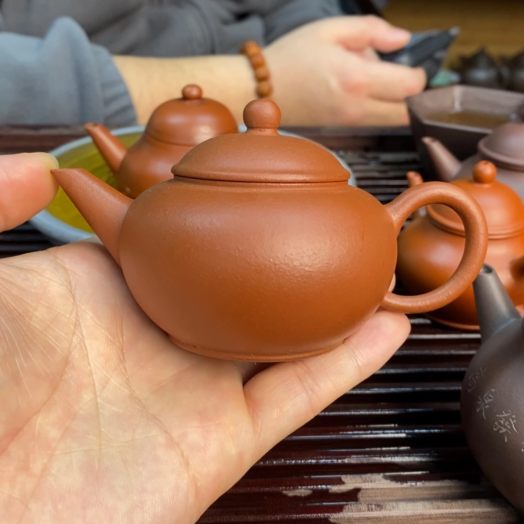 紫砂茶壶110毫升朱泥薄胎水平诗句