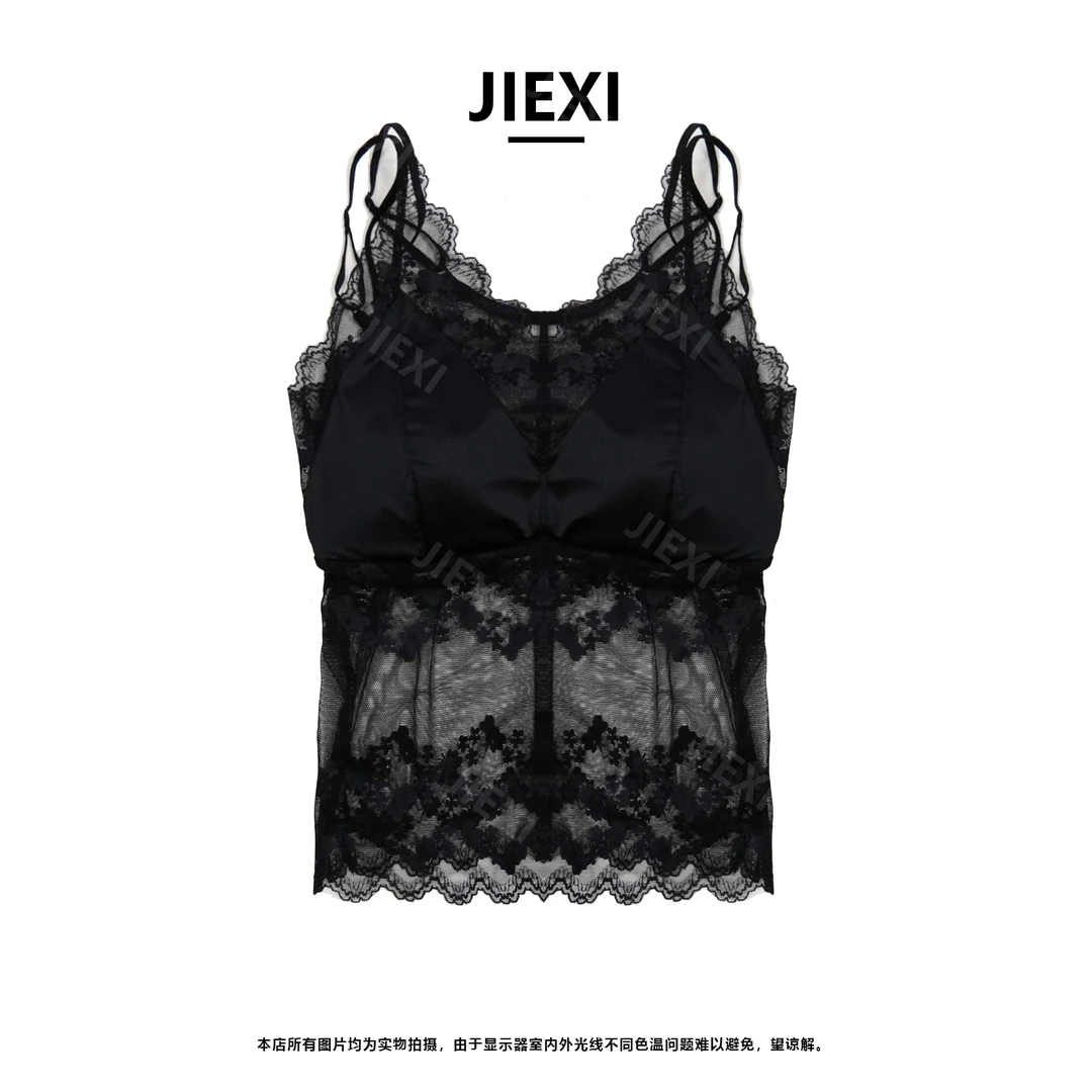 高品质大码蕾丝缎面吊带背心女新款美背抹胸内衣带胸垫内搭bx106