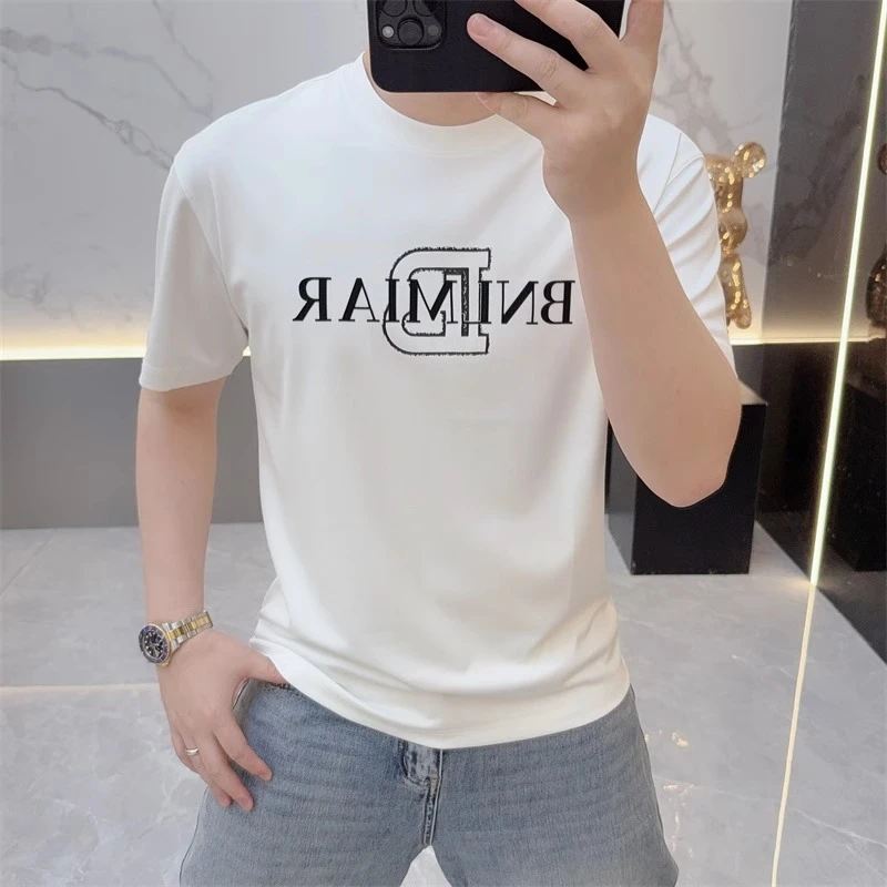 2025夏季新款欧货宽松简约百搭男士圆领字母印花短袖T恤休闲半袖