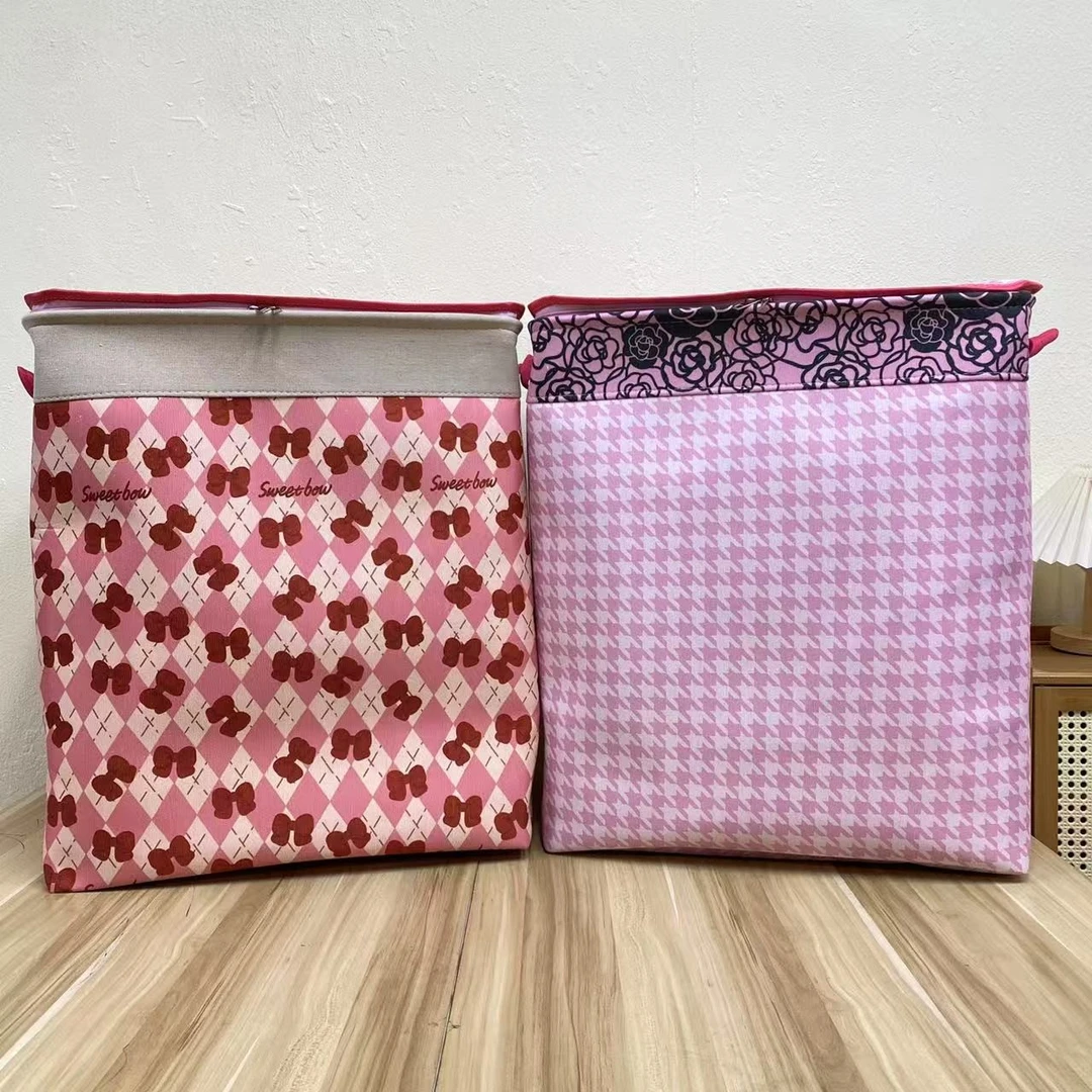 【50X40X60高】粉千鸟格+蝴蝶结拉链款微瑕一百二十升收纳筐大容量