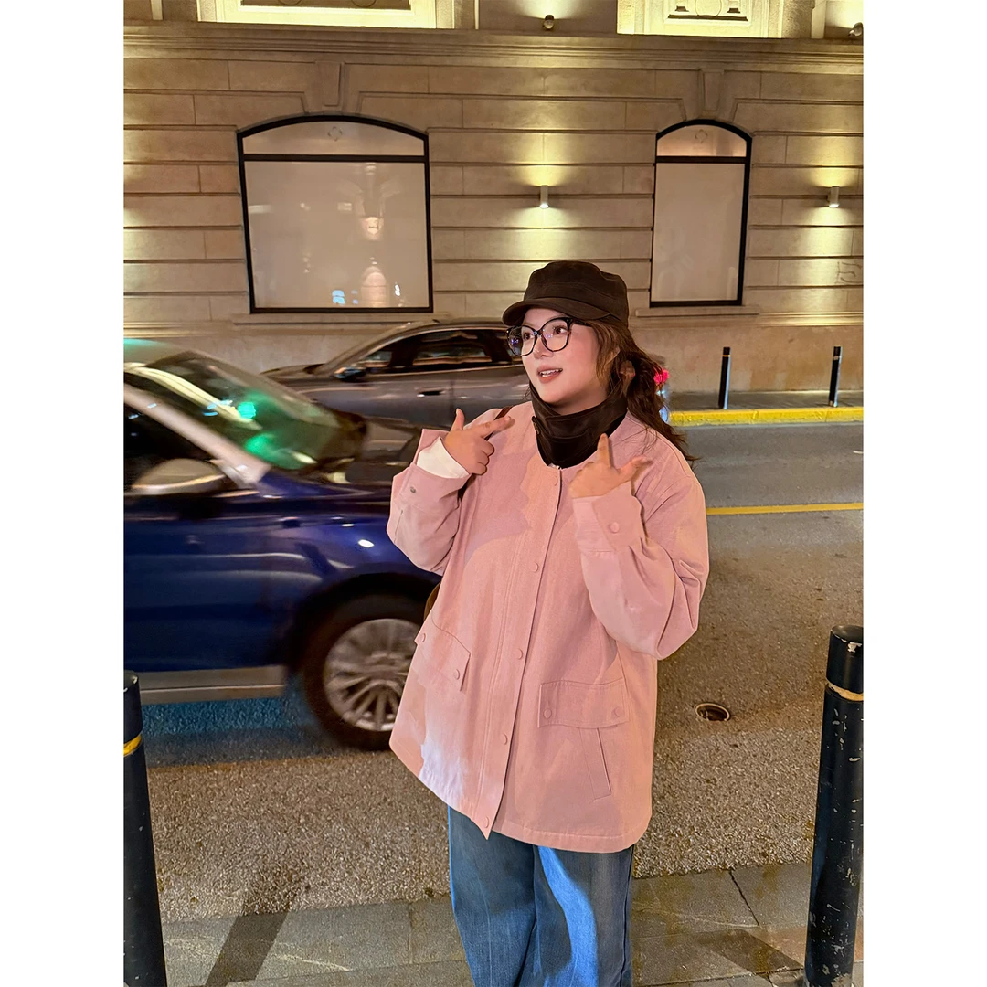 老章和小胖PONGKIKI英伦假日工装夹棉外套女大码冬季宽松百搭夹克