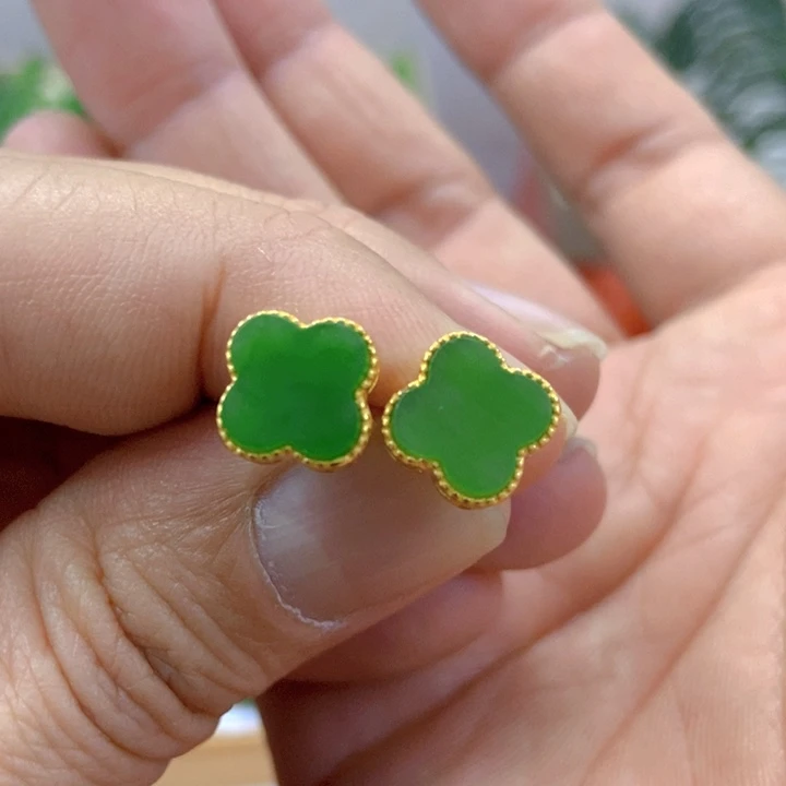 【闪购商品】和田玉（碧玉）耳饰银S925镶嵌11