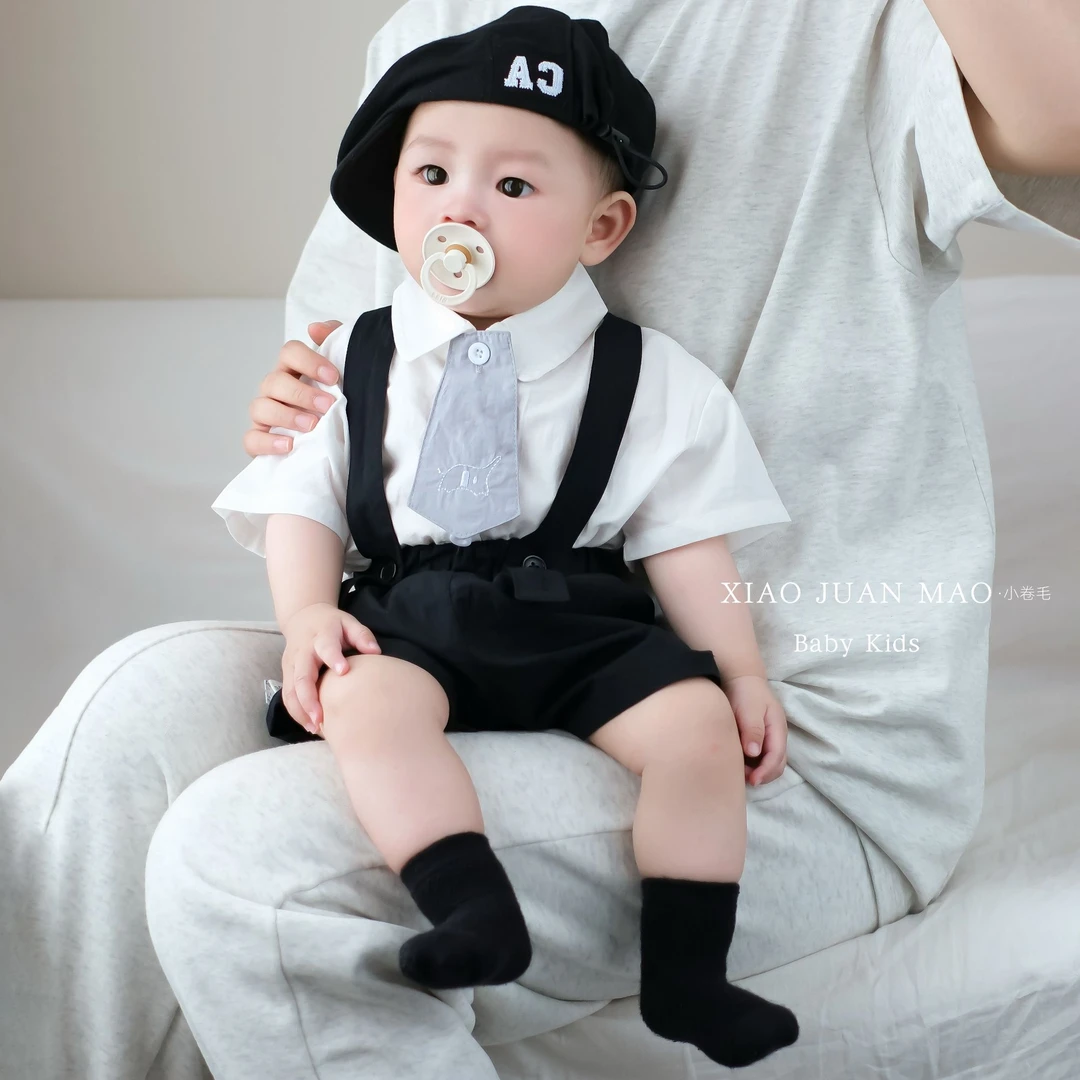 T25X117婴幼儿男童宝宝夏季韩系洋气时尚帅气学院风小绅士套装外