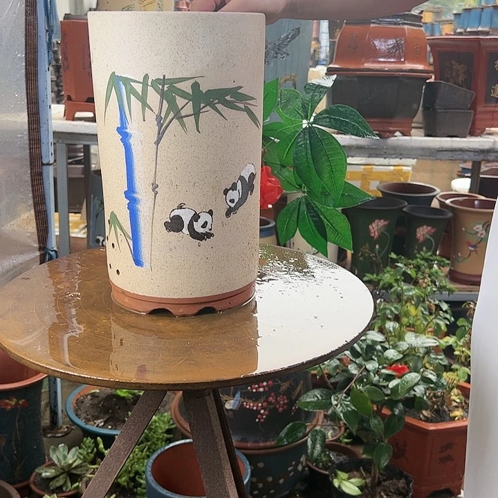 白熊猫笔筒小花盆花盆