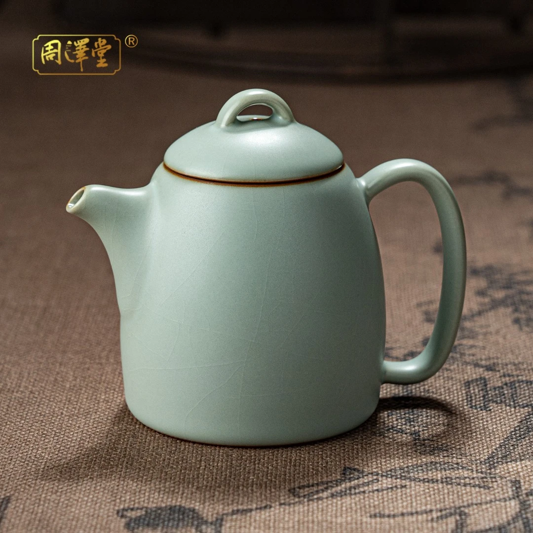 周泽堂天青汝窑功夫茶壶复古瓷器景德镇小容量新中式礼归真秦权壶