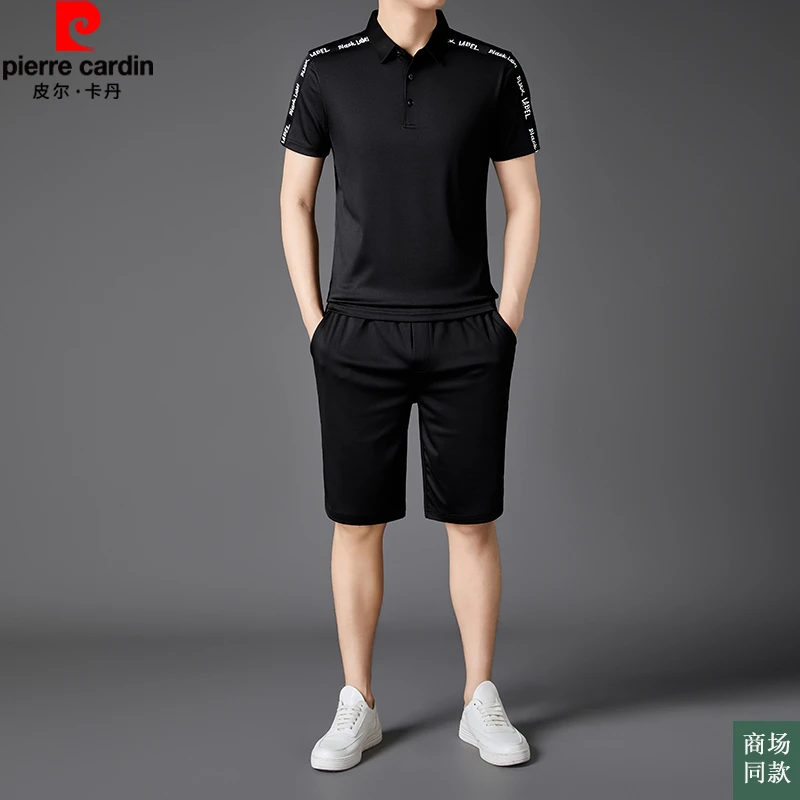 皮尔卡丹夏季休闲运动套装男士翻领短袖休闲短裤潮流百搭薄款套装
