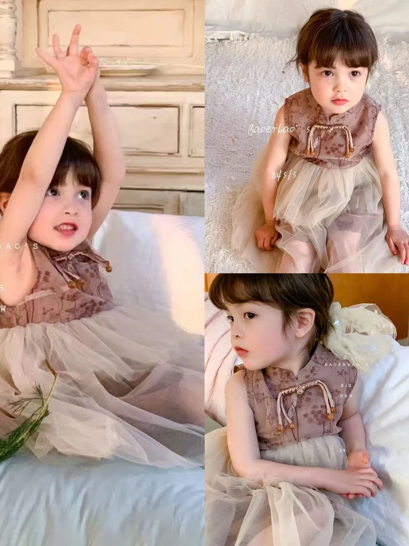 2025春夏新款女童中小童新中式生日裙公主裙连衣裙90-150码