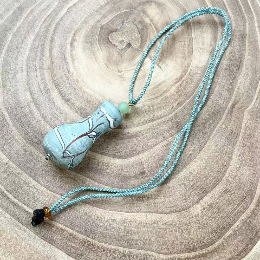 合金琉璃项链 LZ5276浅蓝色腓尼基花瓶绳编项链