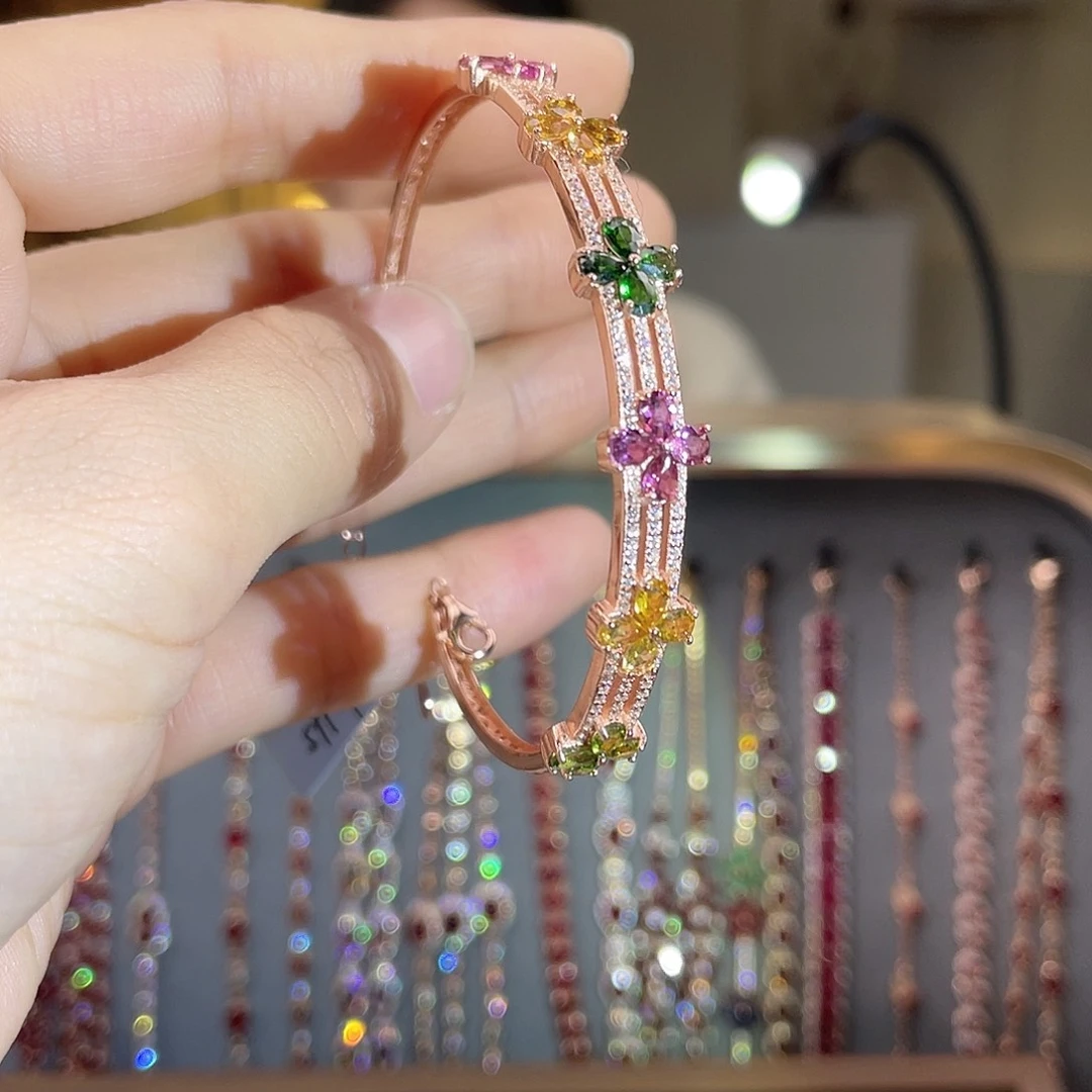 手镯碧玺银S925镶嵌