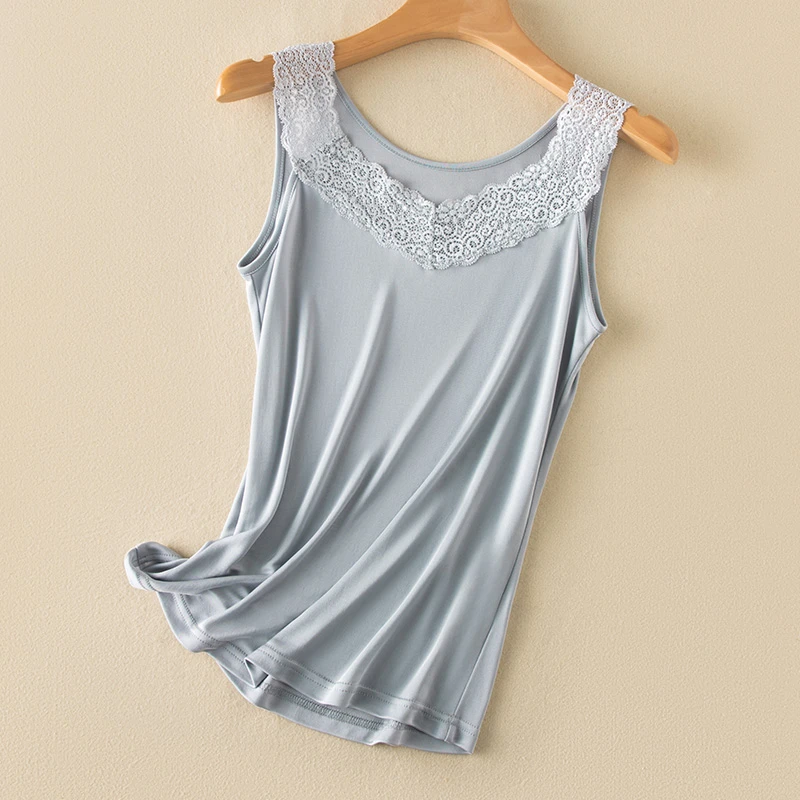 真.丝吊带背心女夏季内搭打底衫薄款桑蚕丝冰凉丝滑柔软蕾丝领口