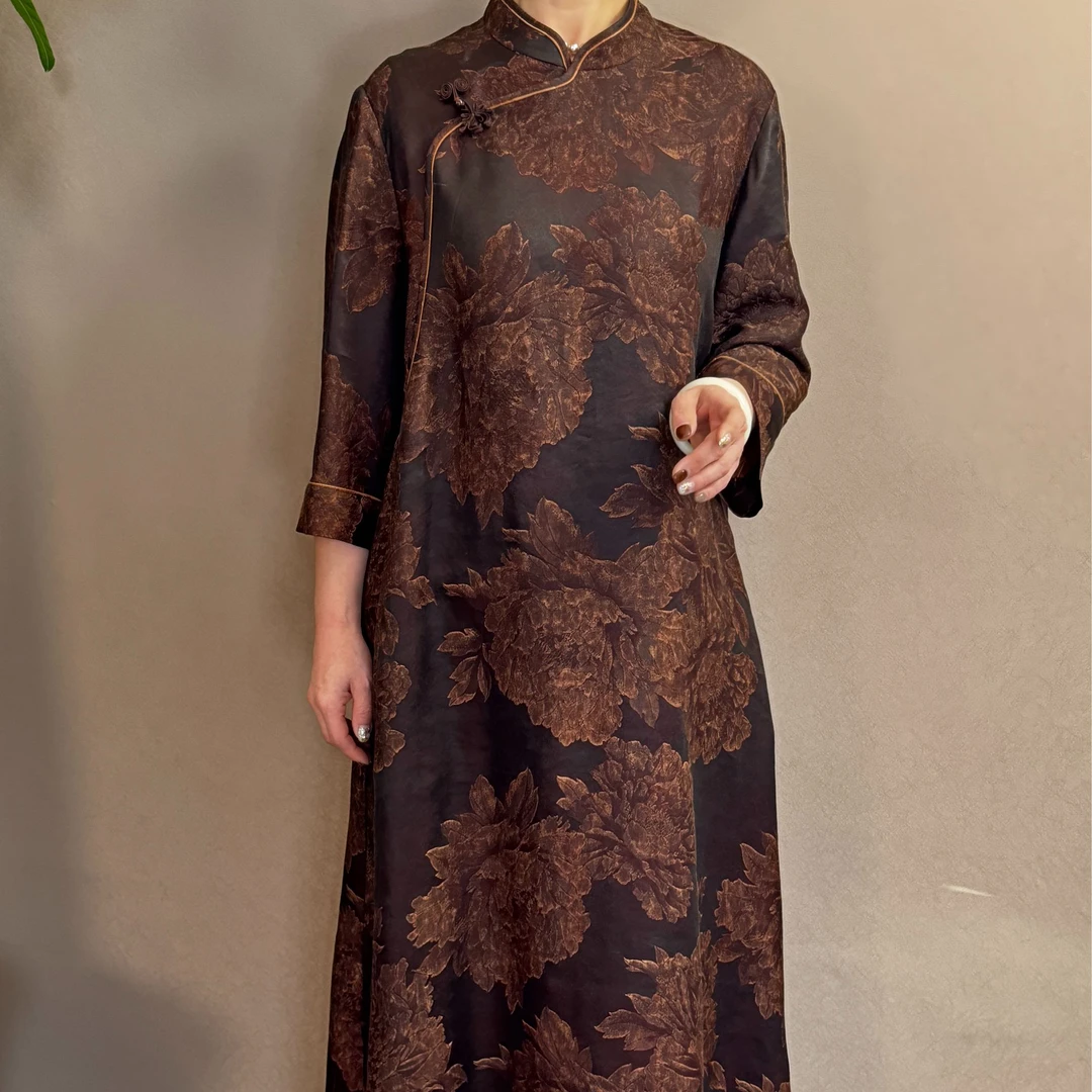 【佳鑫香云纱】香云纱桑蚕丝复古典雅原创连衣裙LBF-956656-3