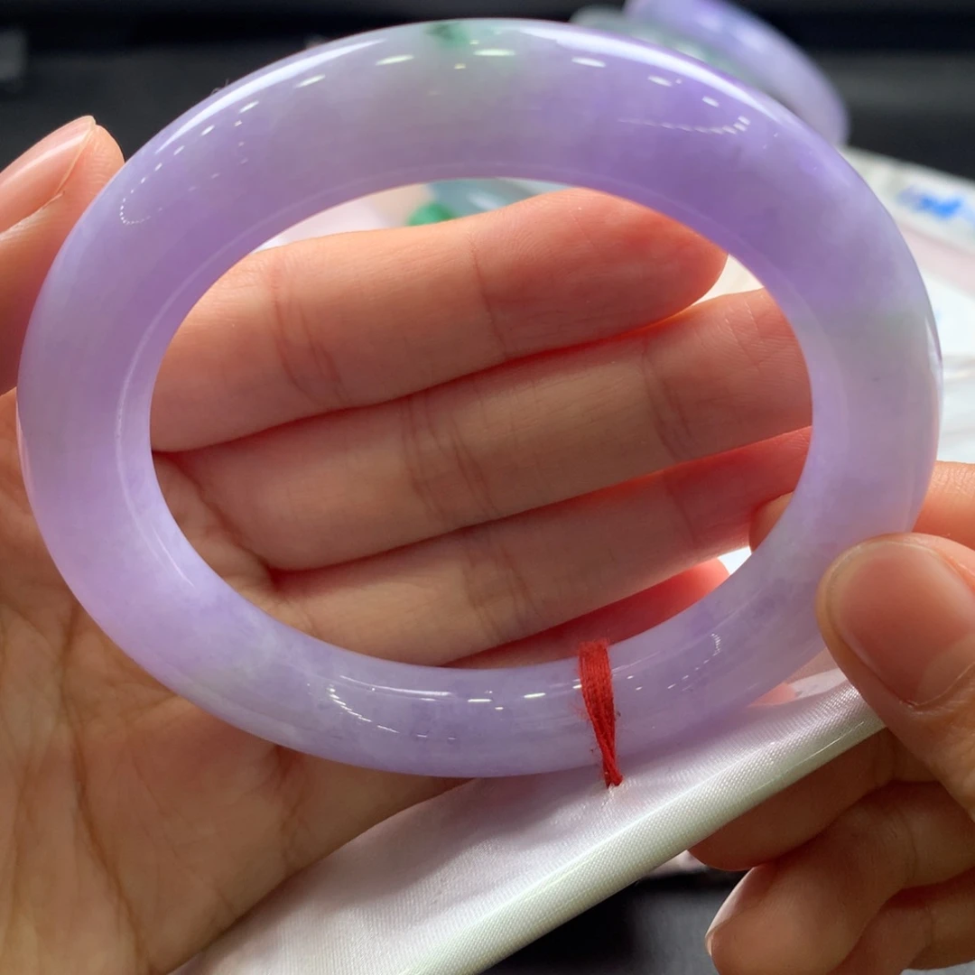 翡翠未镶嵌手镯55号58圆条满紫