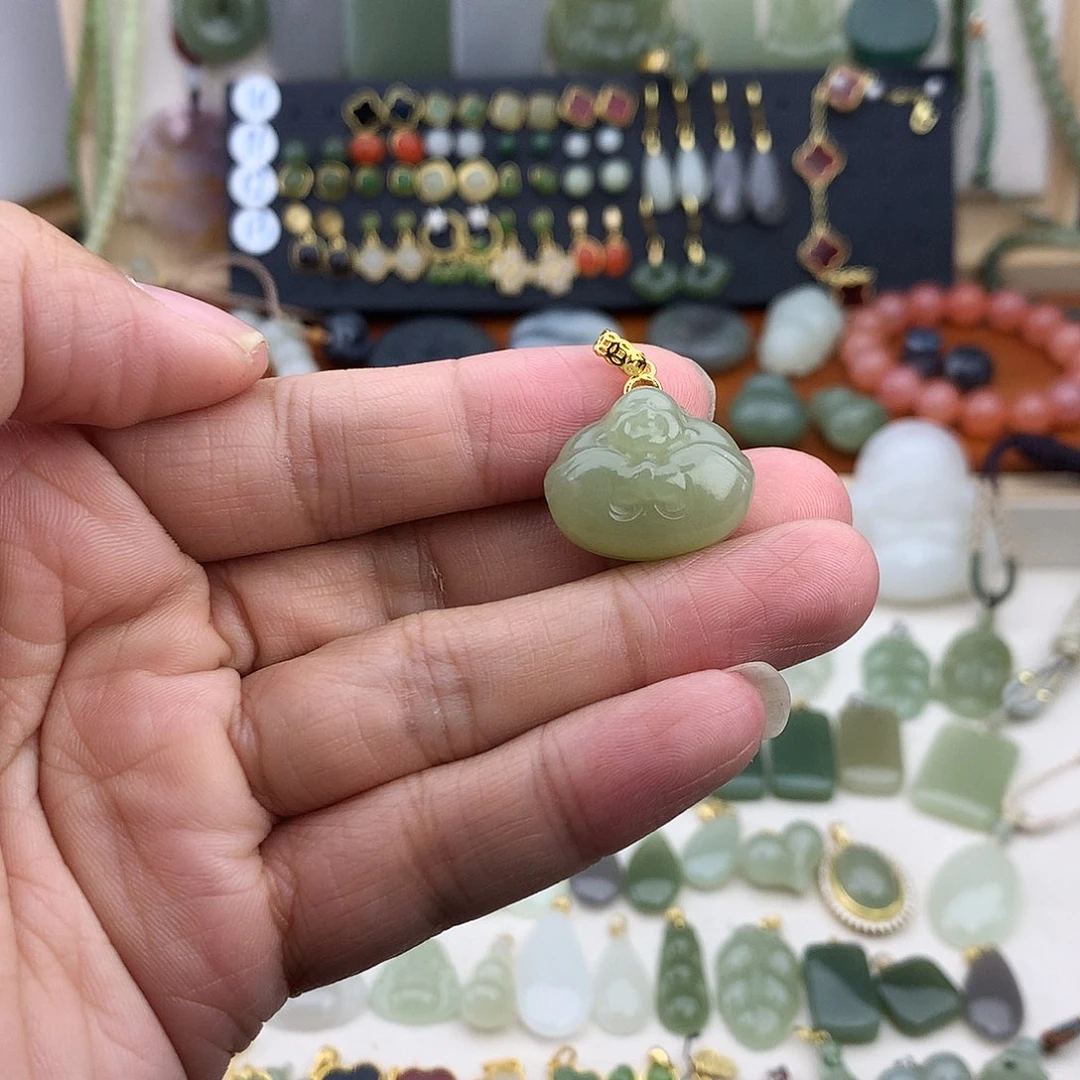 和田玉银S925镶嵌吊坠(不含链)