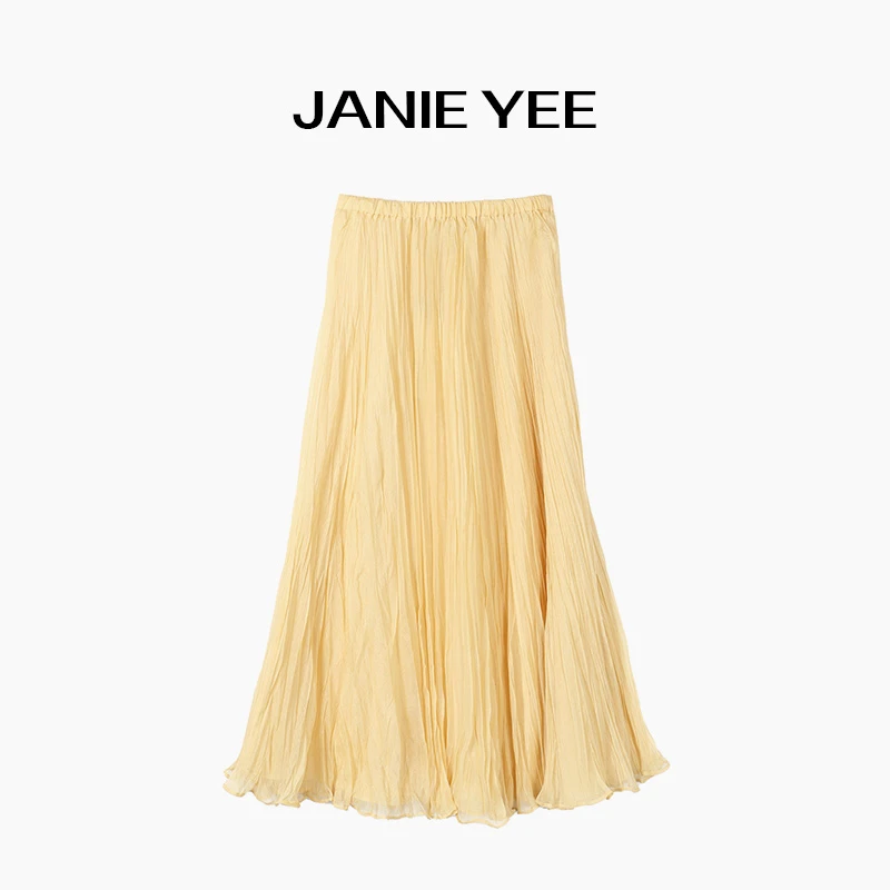Janie Yee“阳光半夏” 气质显瘦松紧腰百褶皱A字半身裙 25A1166
